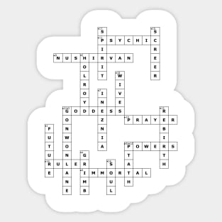 (1943TBOP) Crossword pattern with words from a 1943 science fiction book. Sticker